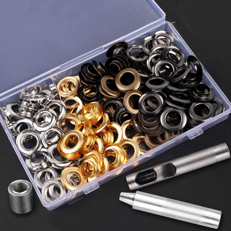 Meifuly 1/2inch Grommet Kit 100 Sets Grommets Eyelets with 3 Pieces Install Tool Kit, 4 Colors Grommets Kit with Storage Box for Craft Making, Repair and Decoration - Image 5
